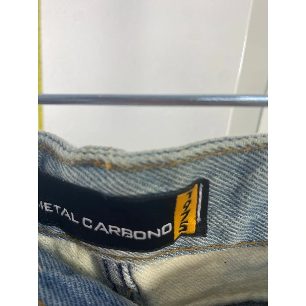 Metal Carbono 1975 Mens Acid Wash Distressed Denim Shorts Blue White NWT Size 44